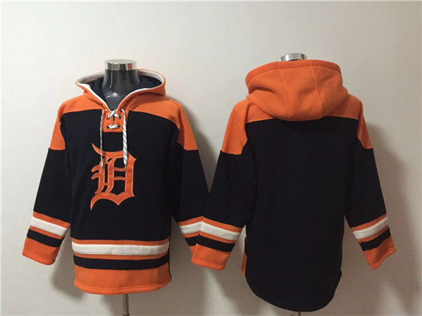 Detroit Tigers Blank Black Orange Lace-Up Pullover Hoodie - Zenithce