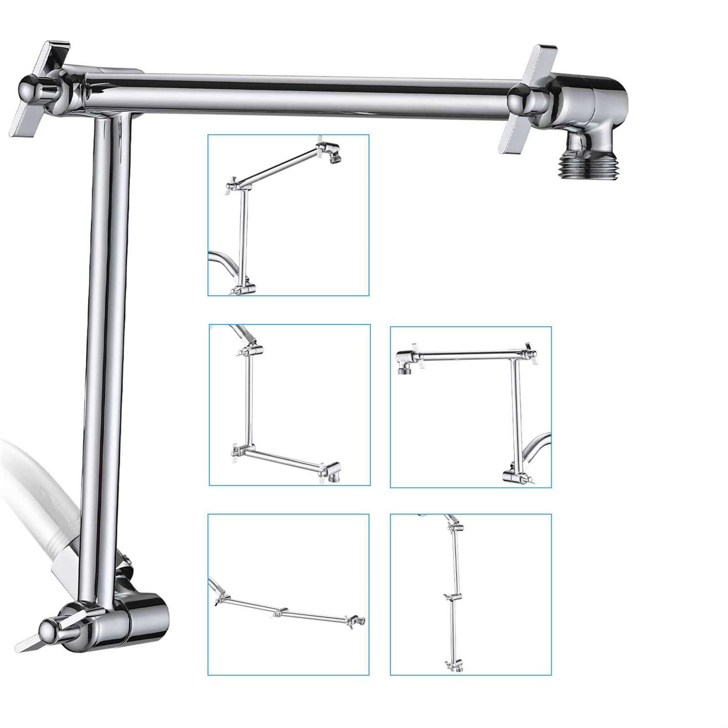 PDPBath Brass 16 Inch Shower Head Extension Arm Upgrade Flexible Height & Angle Adjustable Shower Arm Extender with Lock Joints - Zenithce