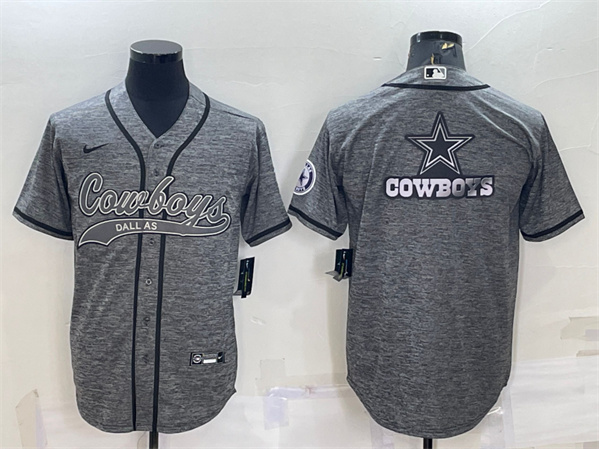 Dallas Cowboys Gray Team Big Logo With Patch Cool Base Stitched Baseball Jersey - Zenithce