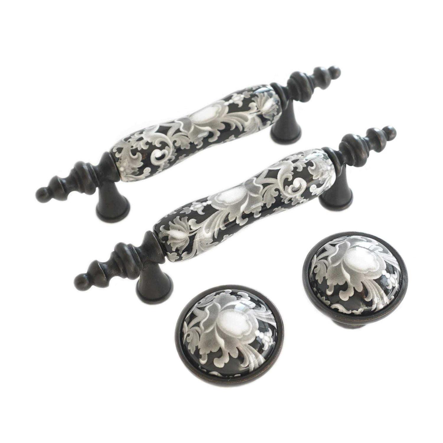 lbfeel ceramic drawer pulls handle 3.0 centers black white dresser Knob for kitchen cabinet pulls door furniture - Zenithce