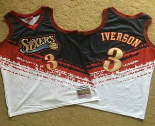 Philadelphia 76ers #3 Allen Iverson White With Black Independence Day 1997-98 Hardwood Classics Soul AU Throwback Jersey - Zenithce