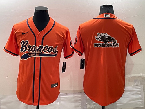 Denver Broncos Orange Team Big Logo With Patch Cool Base Stitched Baseball Jersey - Zenithce