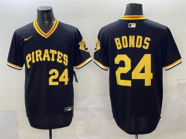 Pittsburgh Pirates #24 Barry Bonds Black With Patch Cool Base Stitched Jersey - Zenithce