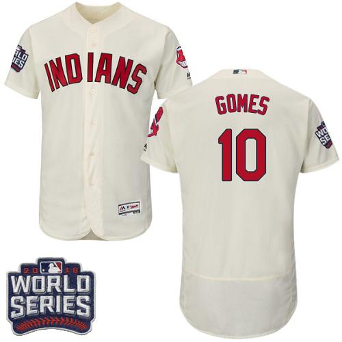 Indians #10 Yan Gomes Cream Flexbase Authentic Collection 2016 World Series Bound Stitched Jersey - Zenithce
