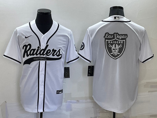 Las Vegas Raiders White Team Big Logo With Patch Cool Base Stitched Baseball Jersey - Zenithce