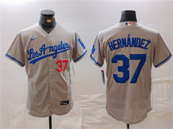 Los Angeles Dodgers #37 Teoscar Hernández Grey Flex Base Stitched Jersey - Zenithce