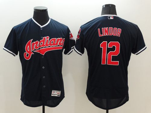 Indians #12 Francisco Lindor Navy Blue Flexbase Authentic Collection Stitched Jersey - Zenithce