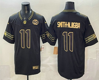 Seattle Seahawks #11 Jaxon Smith-Njigba Black Gold 2025 FUSE 50th Season Patch Limited Stitched Jersey - Zenithce