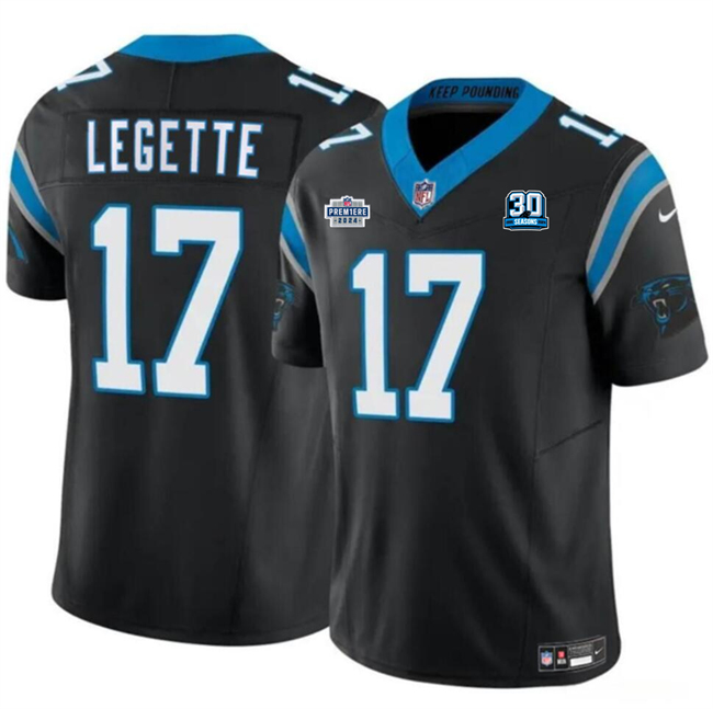 Carolina Panthers #17 Xavier Legette Black 2024 With Dradt Patch And 30th Anniversary Patch F.U.S.E. Vapor Limited Stitched Jersey - Zenithce