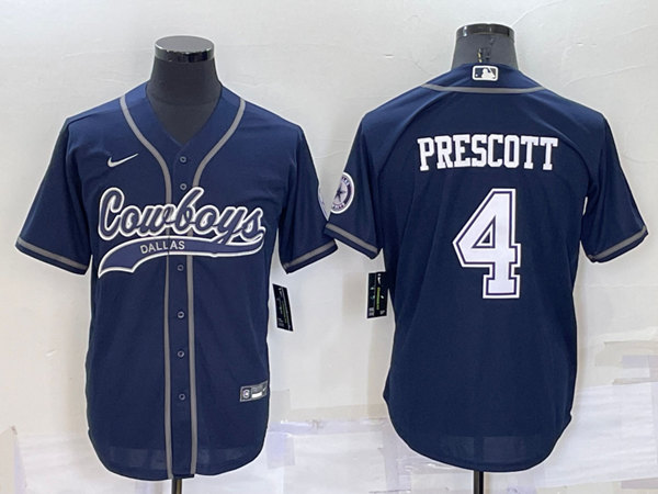 Dallas Cowboys #4 Dak Prescott Navy Cool Base Stitched Baseball Jersey - Zenithce