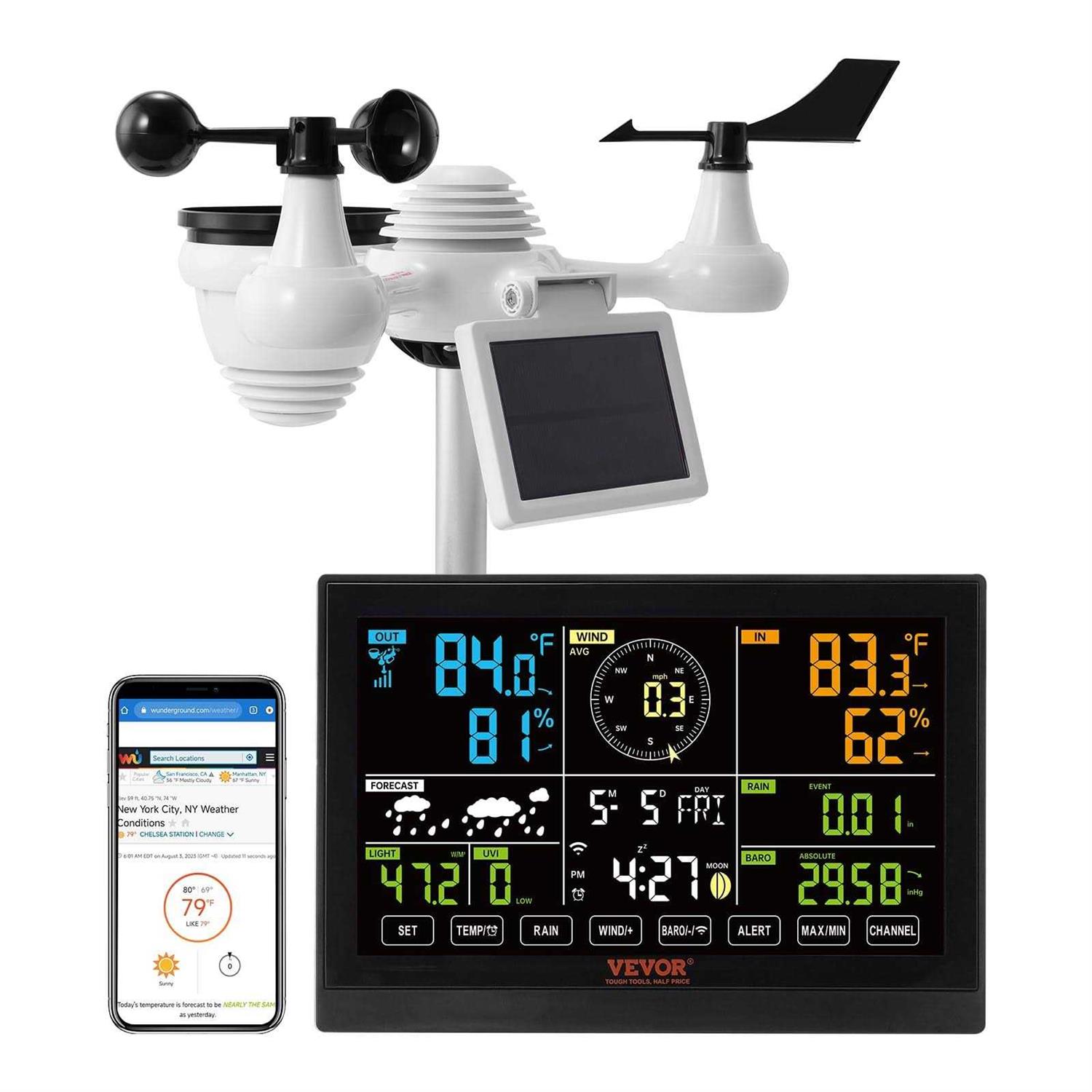VEVOR 7-in-1 Wi-Fi Weather Station 7.5 in Color Display - Zenithce