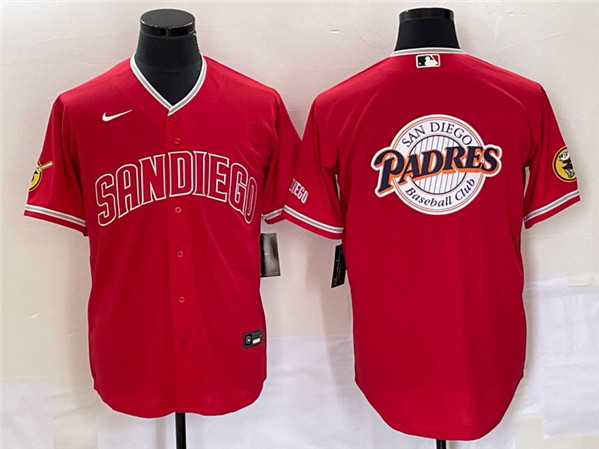 San Diego Padres Red Team Big Logo Cool Base With Patch Stitched Jersey - Zenithce