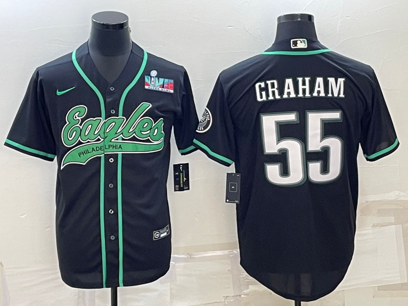 Philadelphia Eagles #55 Brandon Graham Black With Super Bowl LVII Patch Cool Base Stitched Baseball Jersey - Zenithce