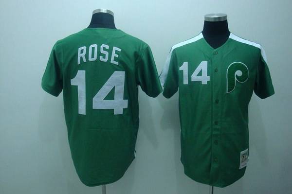 Mitchell And Ness Phillies #14 Rose Stitched Green Throwback Jersey - Zenithce