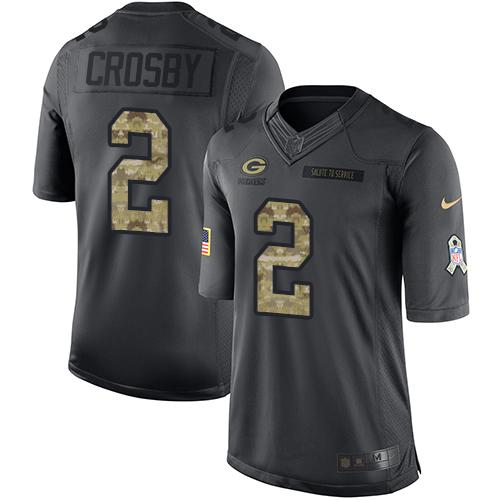 Packers #2 Mason Crosby Black Stitched Limited 2016 Salute To Service Nike Jersey - Zenithce