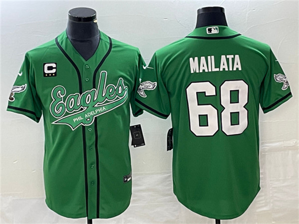 Philadelphia Eagles #68 Jordan Mailata Green With C Patch Cool Base Stitched Jersey - Zenithce