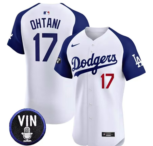 Los Angeles Dodgers #17 Shohei Ohtani White Vin Scully Patch Stitched Jersey - Zenithce