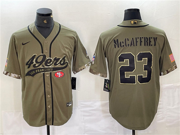 San Francisco 49ers #23 Christian McCaffrey Olive Salute To Service With Patch Cool Base Stitched Jersey - Zenithce