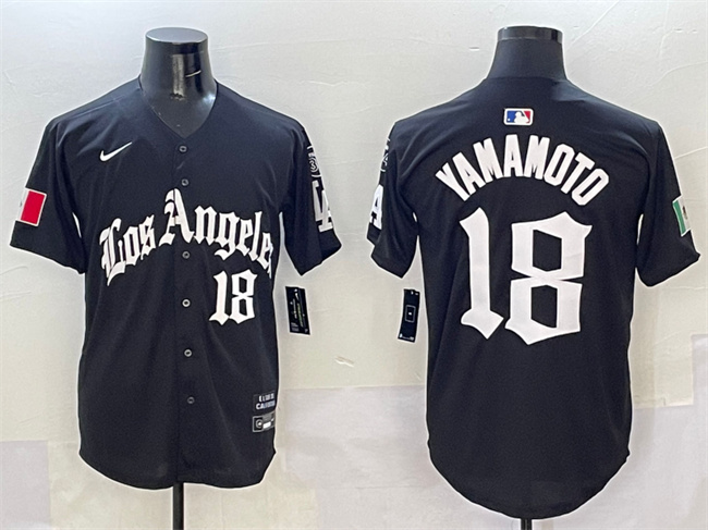 Los Angeles Dodgers #18 Yoshinobu Yamamoto Black Mexico 2025 LA Gothic Style With Fernando Patch Vapor Premier Limited Stitched Jersey - Zenithce