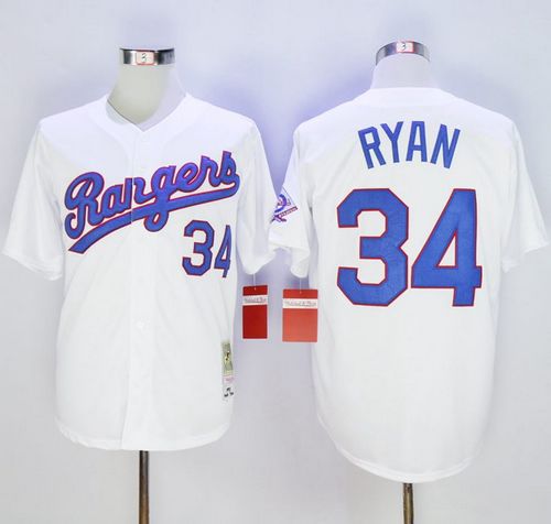 Mitchell And Ness Rangers #34 Nolan Ryan Stitched White Throwback Jersey - Zenithce