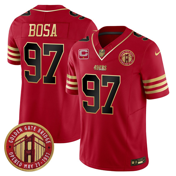 San Francisco 49ers #97 Nick Bosa Red F.U.S.E. Golden Gate Bridge With 1-Star C Patch Balck Scarlet Vapor Limited Stitched Jersey - Zenithce