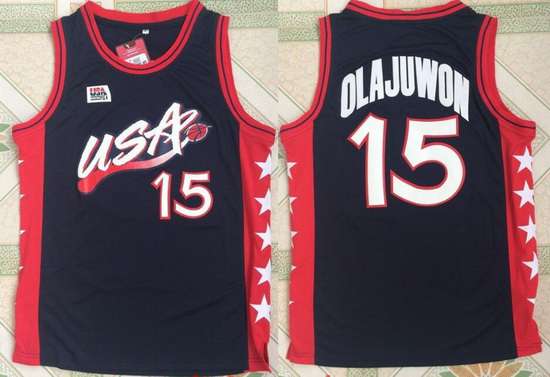 1996 Olympics Team USA #15 Hakeem Olajuwon Navy Blue Stitched Swingman Jersey - Zenithce