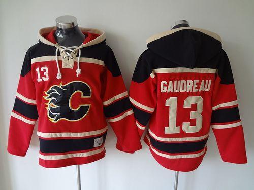 Flames #13 Johnny Gaudreau Red Sawyer Hooded Sweatshirt Stitched Jersey - Zenithce