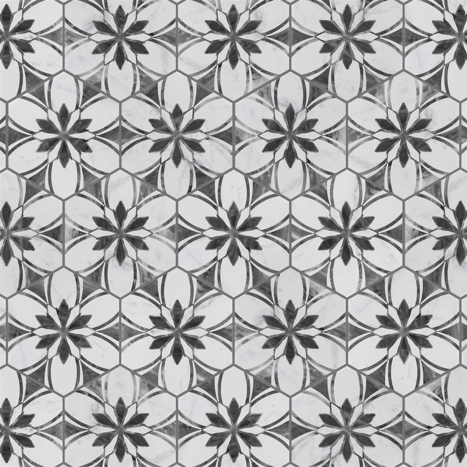 Merola Tile Classico Bardiglio Hex Dahlia 7 x 8 Porcelain Floor and Wall Tile - Zenithce