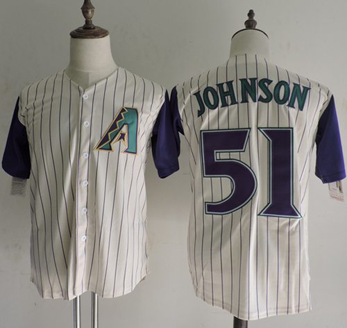Mitchell And Ness Diamondbacks #51 Randy Johnson Cream Strip Throwback Stitched Jersey - Zenithce
