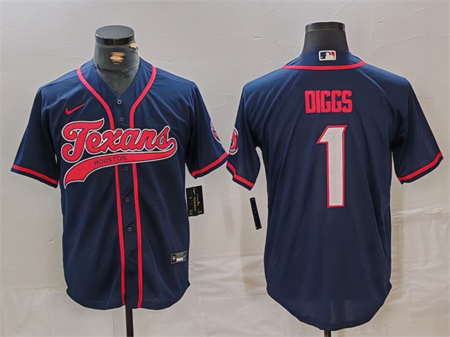 Houston Texans #1 Stefon Diggs Navy With Patch Cool Base Stitched Jersey - Zenithce