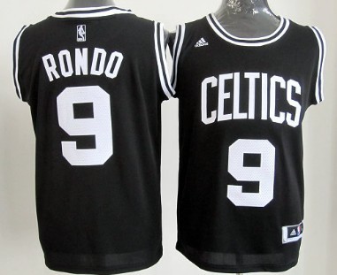 Boston Celtics #9 Rajon Rondo Black With White Authentic Jersey - Zenithce