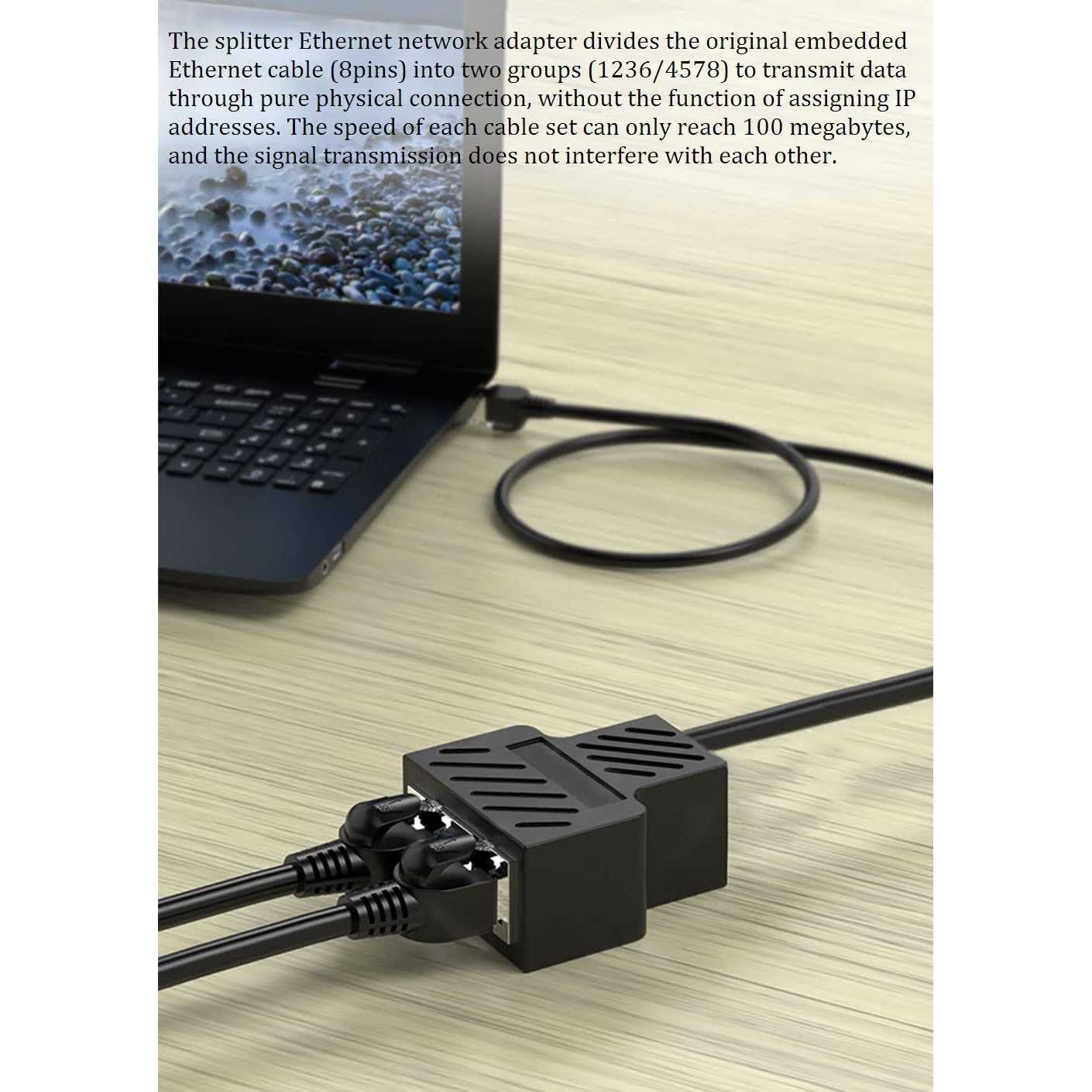 Ethernet Splitter 1 to 2 RJ45 Network Adapter Suitable for Computer/Router/Network Box with RJ45 Interface - Zenithce