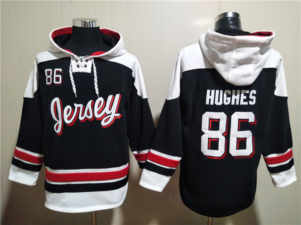 New Jersey Devils #86 Jack Hughes Black White Ageless Must-Have Lace-Up Pullover Hoodie - Zenithce