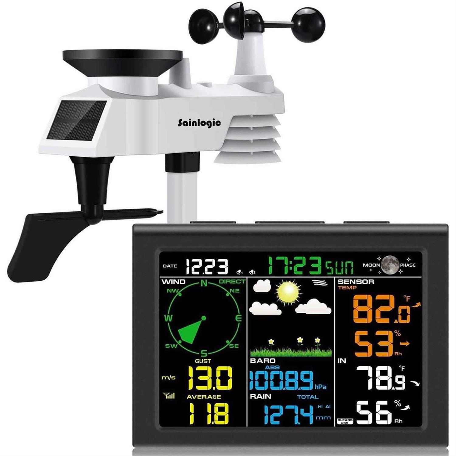 Sainlogic Wifi Weather Station, 10.2 Inch Large Display Wireless Weather Station, Weather Station Wireless Indoor Outdoor with Rain Gauge and Wind - Zenithce