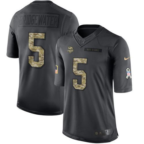 Vikings #5 Teddy Bridgewater Black Stitched Limited 2016 Salute To Service Nike Jersey - Zenithce