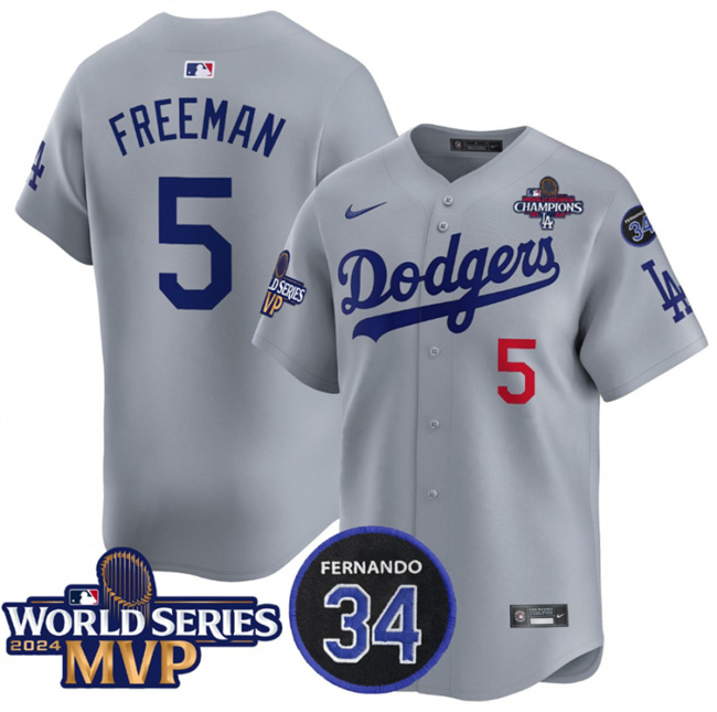 Los Angeles Dodgers #5 Freddie Freeman Gray 2024 World Series MVP Fernando Memorial Patch Vapor Premier Limited Stitched Jersey - Zenithce
