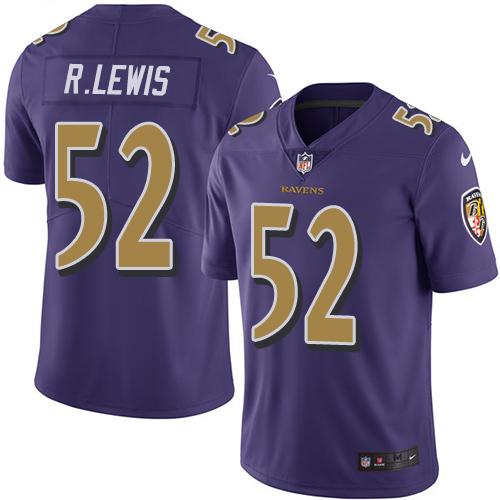 Ravens #52 Ray Lewis Purple Stitched Limited Rush Nike Jersey - Zenithce