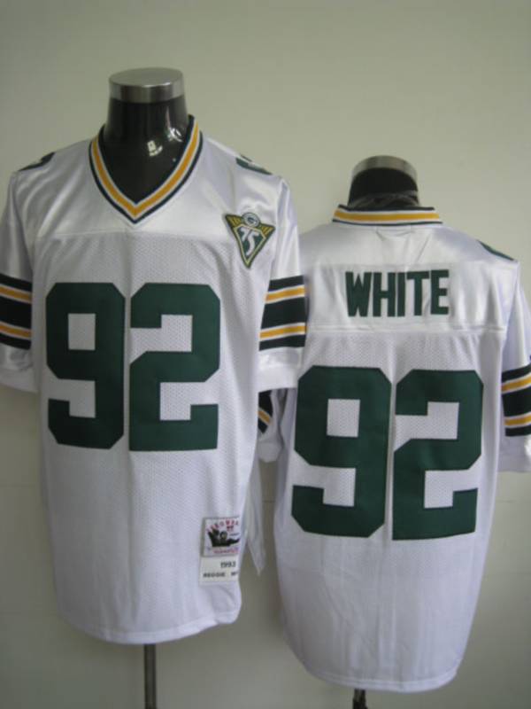 Mitchell Ness Packers #92 Reggie White White With 75th Patch Stitched Throwback Jersey - Zenithce