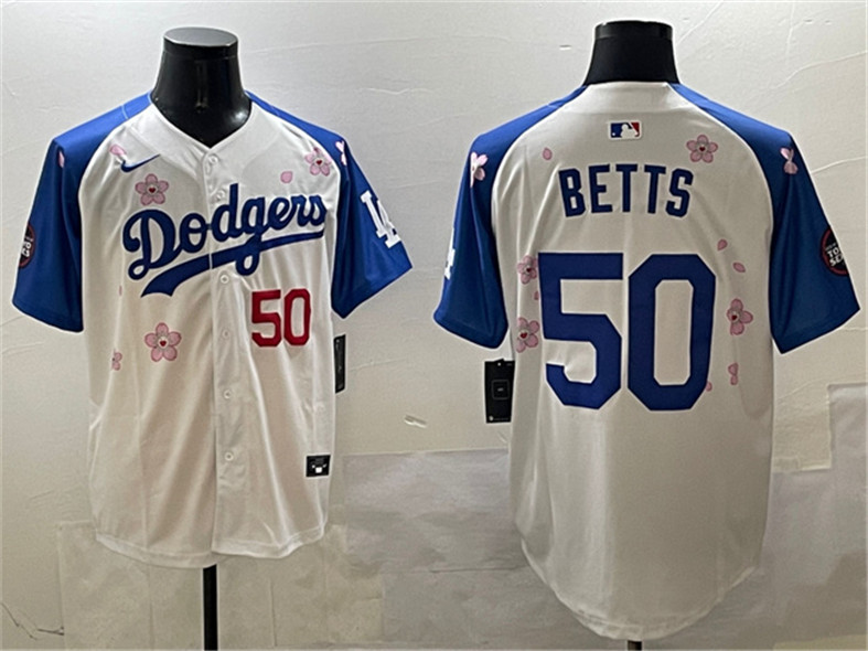 Los Angeles Dodgers #50 Mookie Betts White Royal 2025 Tokyo Series Limited Stitched Jersey - Zenithce