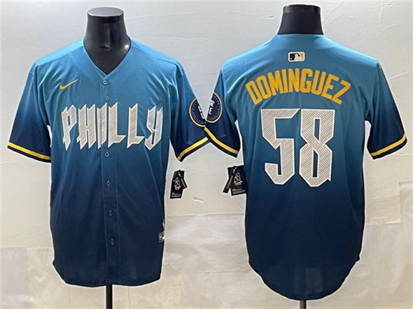 Philadelphia Phillies #58 Seranthony Domínguez Blue 2024 City Connect Limited Stitched Jersey - Zenithce