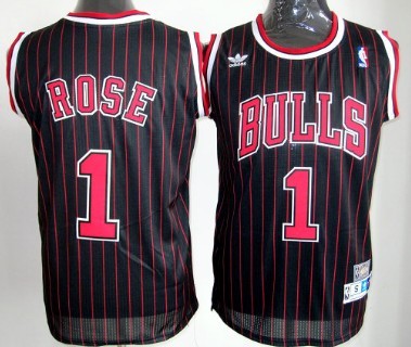 Chicago Bulls #1 Derrick Rose Black Pinstripe Throwback Swingman Jersey - Zenithce