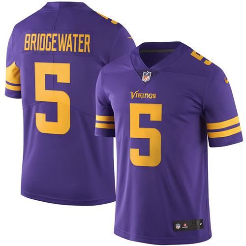Vikings #5 Teddy Bridgewater Purple Stitched Limited Rush Nike Jersey - Zenithce