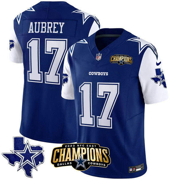 Dallas Cowboys #17 Brandon Aubrey Blue White 2023 F.U.S.E. NFC East Champions Patch Stitched Jersey - Zenithce