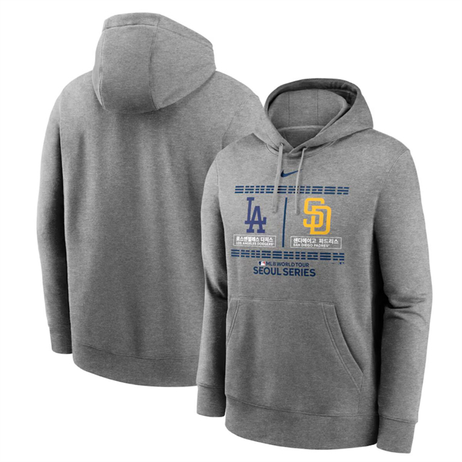 San Diego Padres Vs. Los Angeles Dodgers 2024 World Tour Seoul Series Nike Heather Gray Club Pullover Hoodie - Zenithce