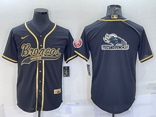 Denver Broncos Black Gold Team Big Logo With Patch Cool Base Stitched Baseball Jersey - Zenithce