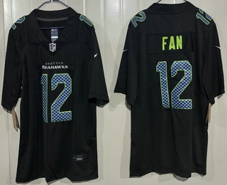 Seattle Seahawks #12 Fan Limited Black Fashion Vapor Jersey - Zenithce