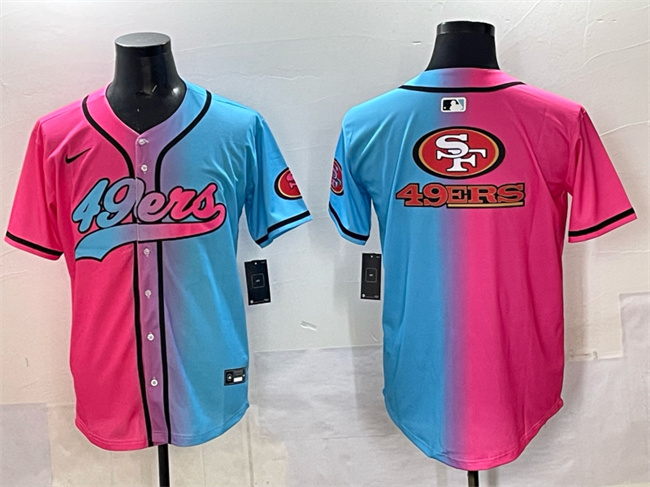 San Francisco 49ers Team Big Logo Pink Blue Limited Stitched Jersey - Zenithce