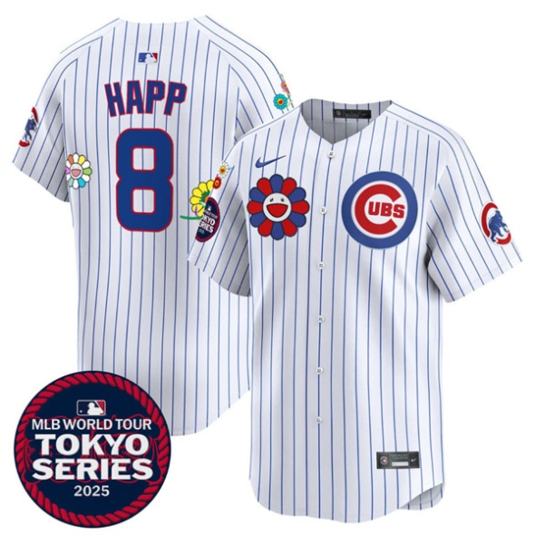 Chicago Cubs #8 Ian Happ White 2025 Tokyo Series Limited Stitched Jersey - Zenithce