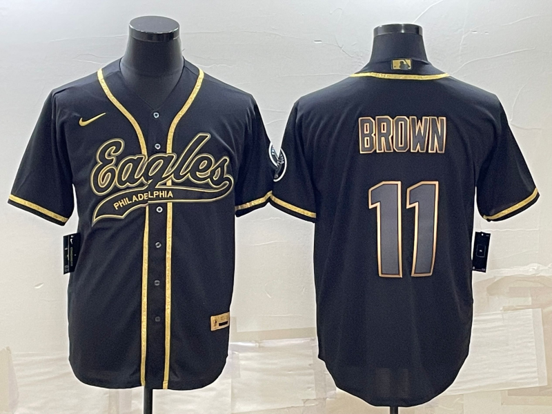 Philadelphia Eagles #11 A. J. Brown Black Gold With Patch Cool Base Stitched Baseball Jersey - Zenithce