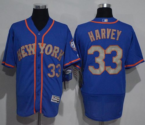 Mets #33 Matt Harvey Blue(Grey NO.) Flexbase Authentic Collection Stitched Jersey - Zenithce
